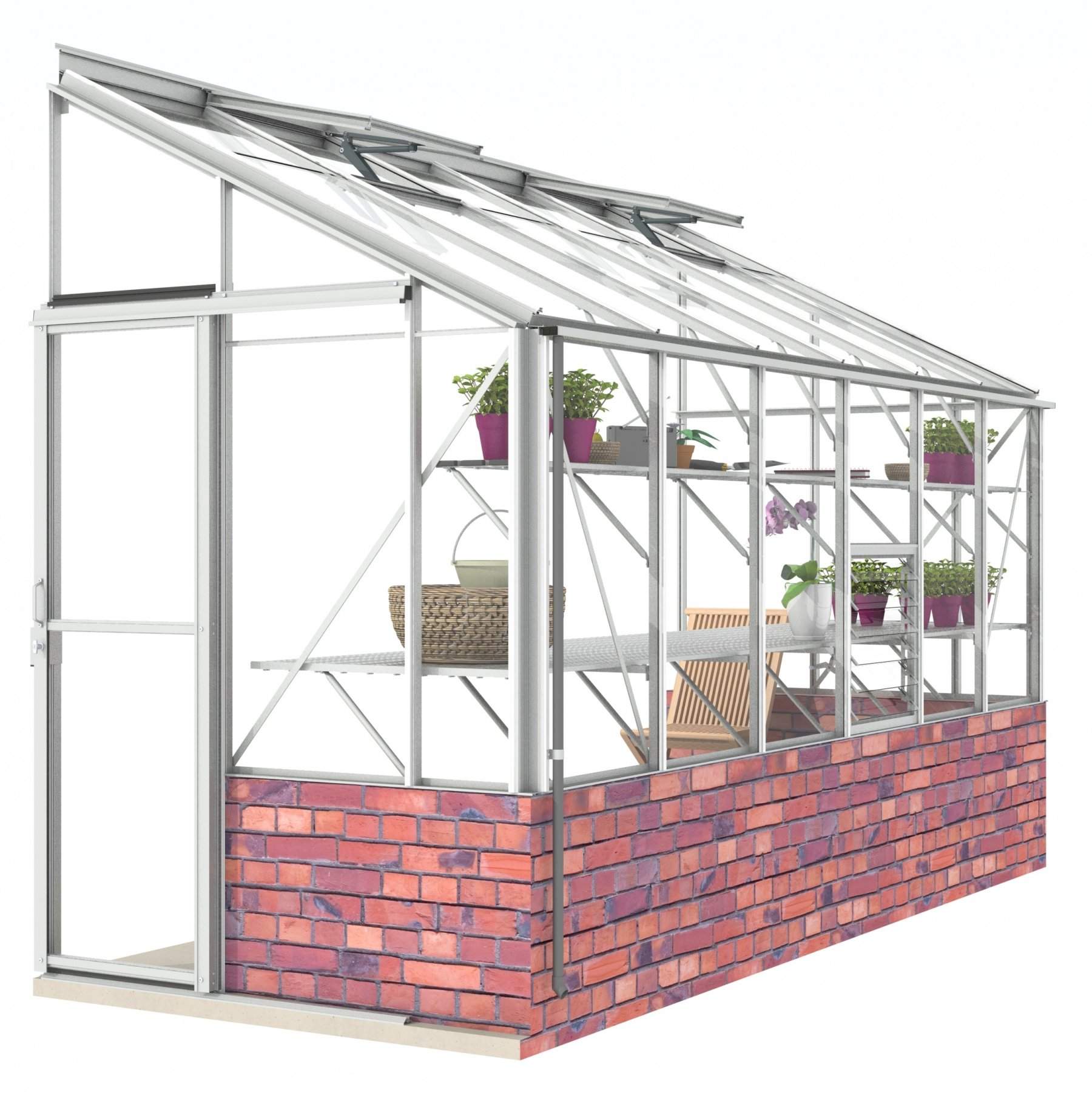 5ft Wide LEAN TO Plain Aluminium Greenhouse 5 3 X 12 8 Robinsons 